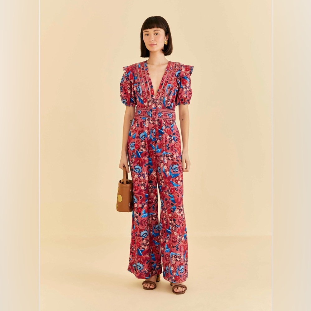 FARM Rio Vibrant Pink and Blue Jumpsuit